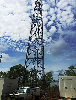 Tait's Darwin solutions partner I.T.S. Communications at work on a Power and Water site near Katherine
